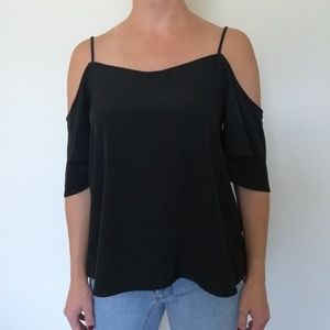 BP NWT Black Strappy Open Back Flowy Top, Cold Shoulder Size XS